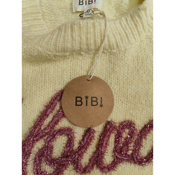 BiBi Women's Yellow Knit Sweater Pink "Howdy" Text Size M - Picture 5 of 5